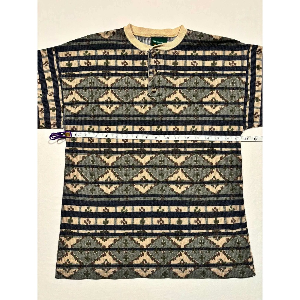 Vintage Di Vincent Henley Shirt XL Kids Geometric Waffle Knit Thermal Made in US - Picture 5 of 9